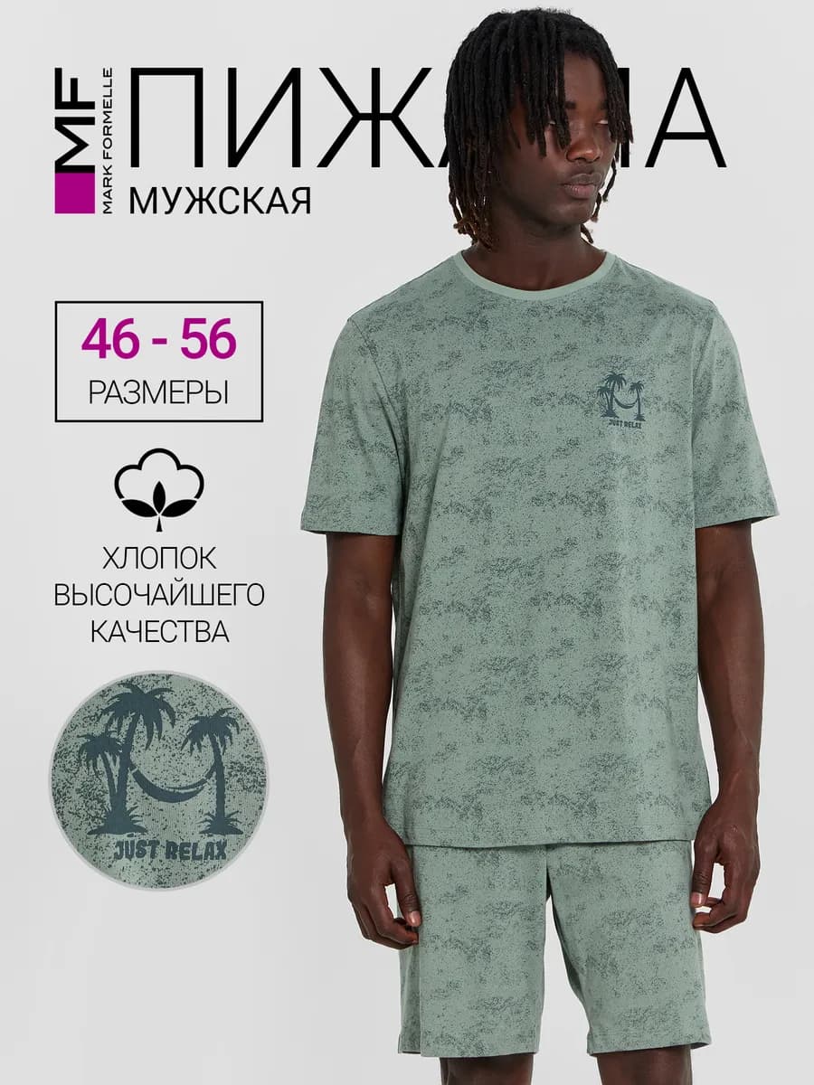 Пижама мужская с шортами и футболкой с принтом