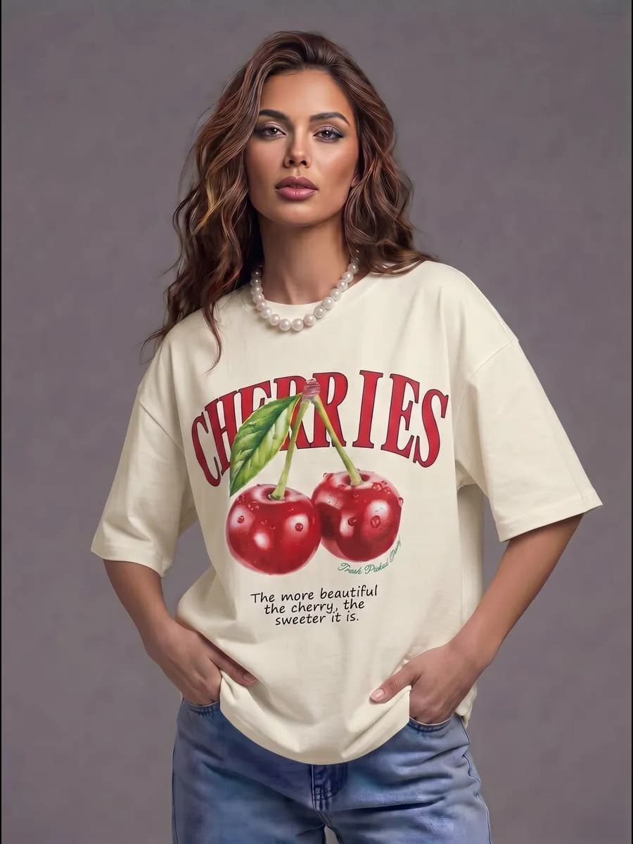 Футболка оверсайз с принтом у2к Вишня - cherry