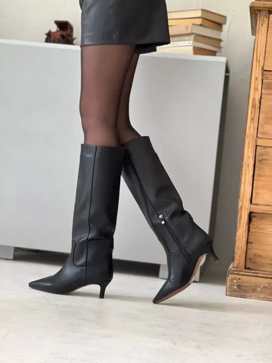 Сапоги трубы демисезонные на каблуке