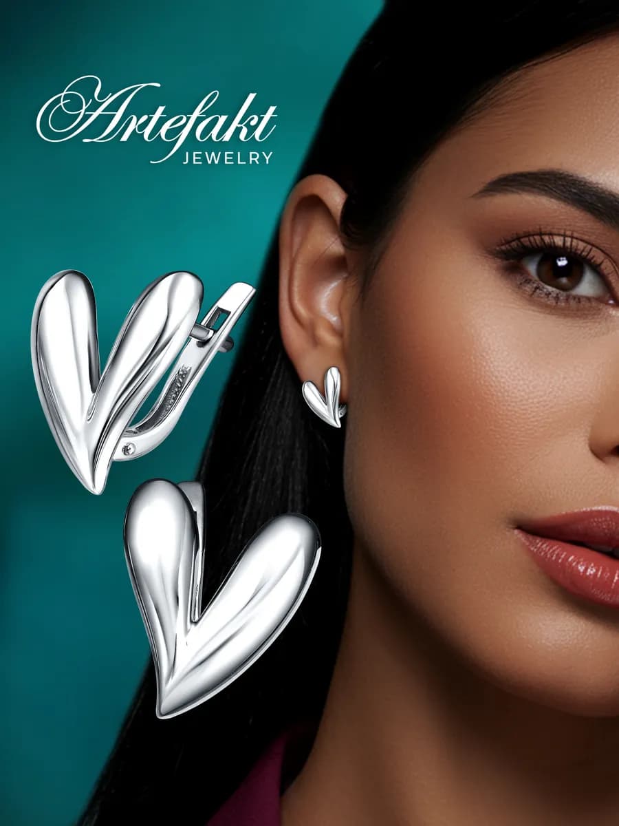 Серьги сердечки серебро 925 серебряные