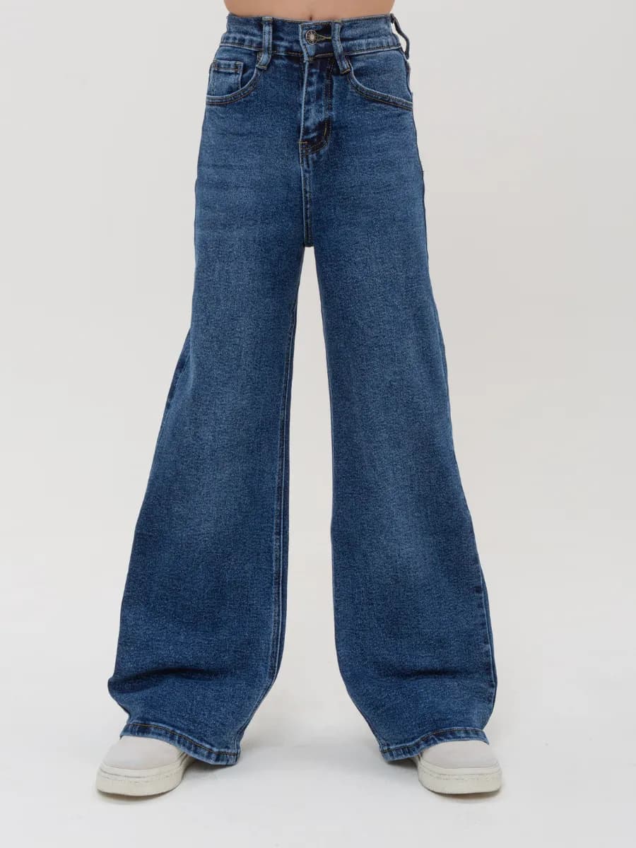 Джинсы для девочек синие широкие