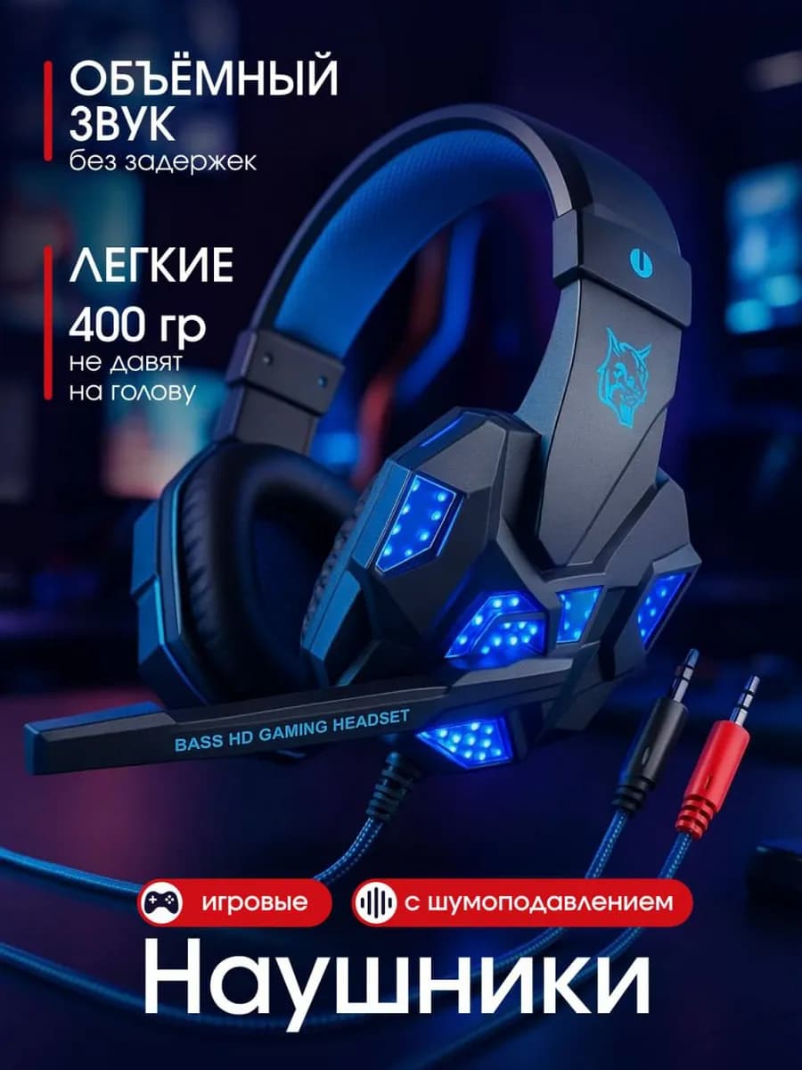 Наушники проводные с микрофоном большие игровые для пк