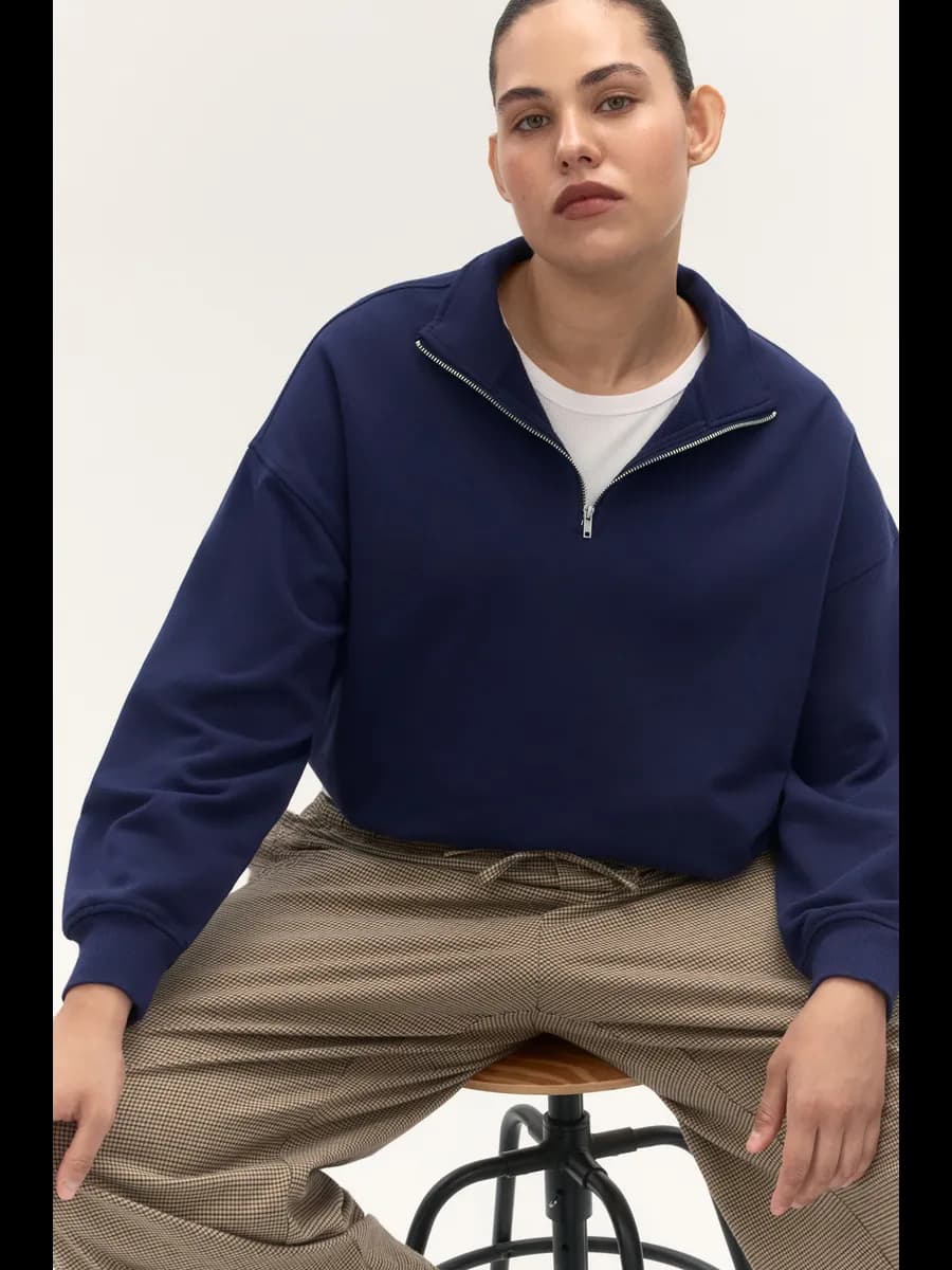 PLUS SIZE Толстовка полузамок больших размеров из футера - фото 1