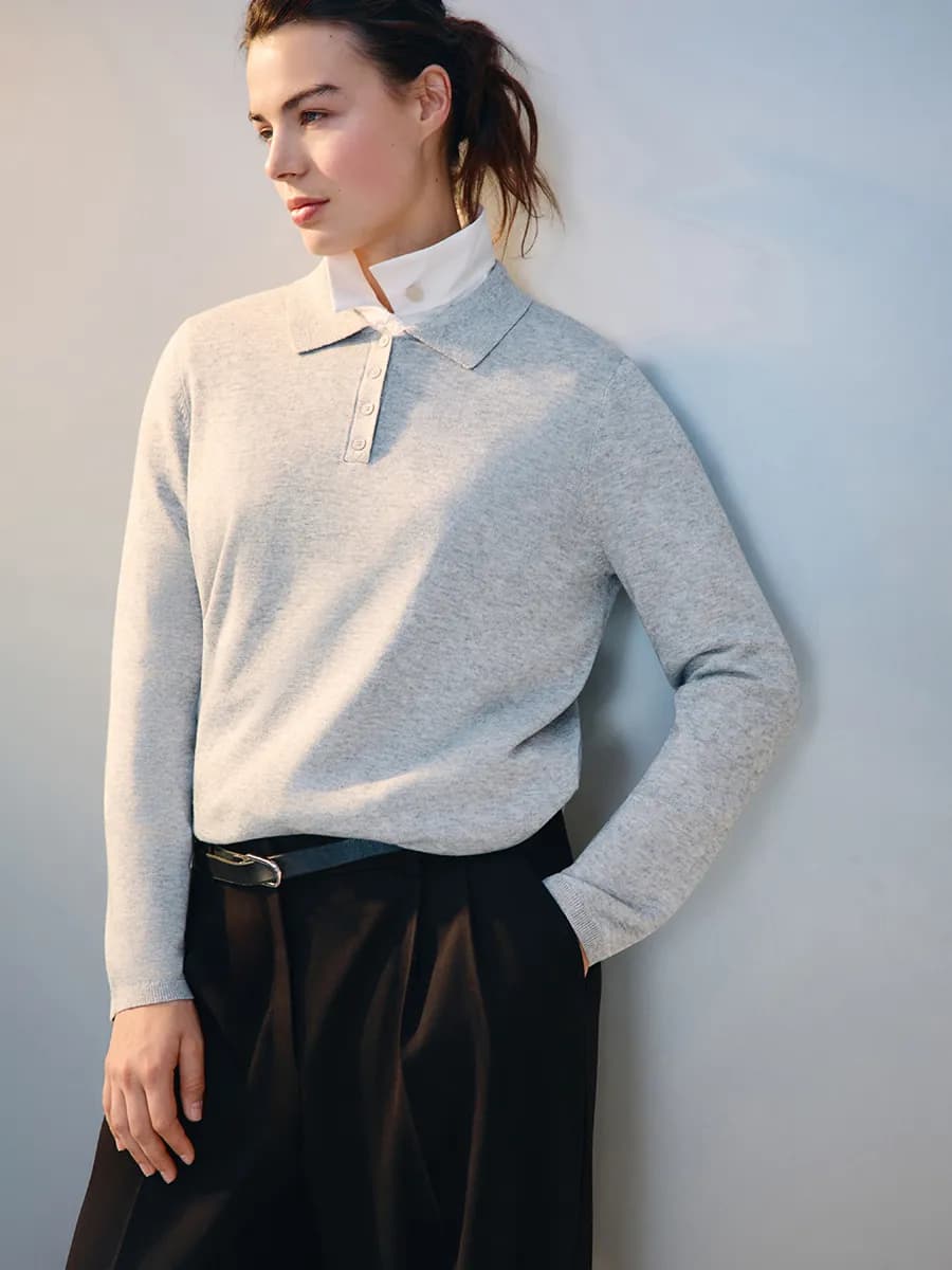 PLUS SIZE Джемпер-поло тонкой вязки с шерстью