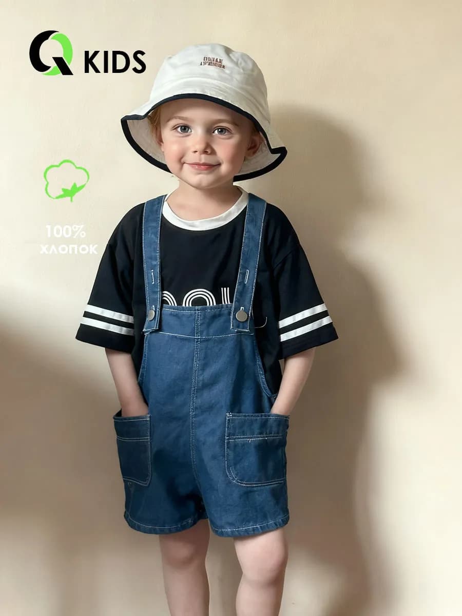 Детские джинсовые шорты-полукомбинезон