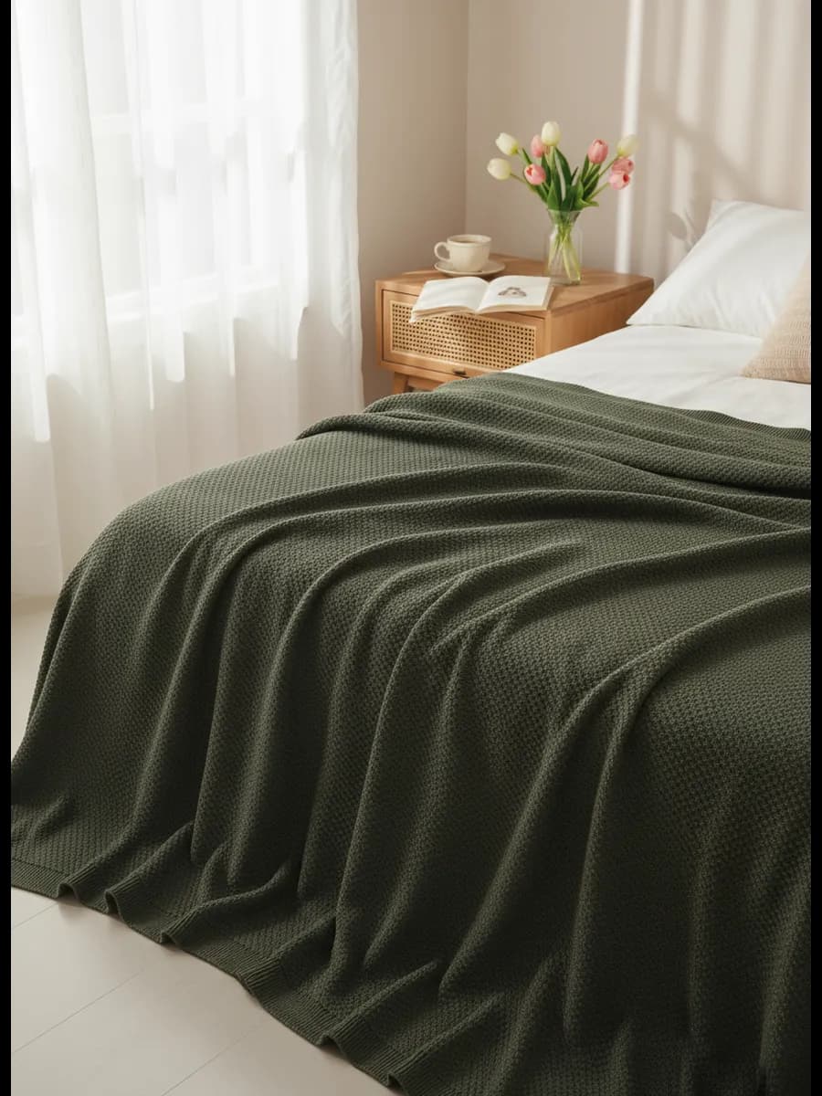 Плед 200х220 на кровать диван покрывало вязаный Хлопок 100 %