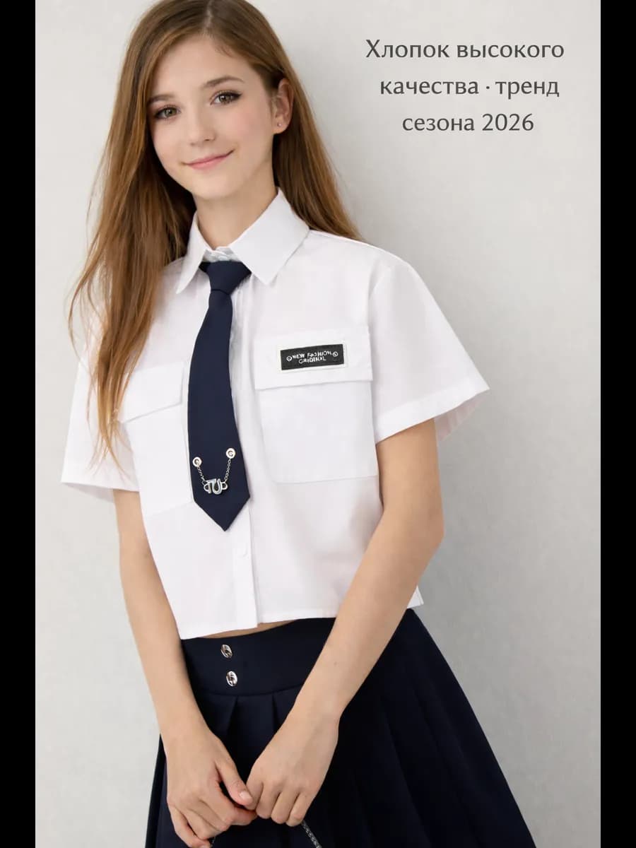 Школьная укороченная рубашка с галстуком y2k