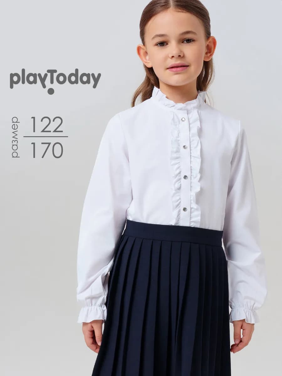 Блузка школьная на кнопках с рубашка белая нарядная с рюшами