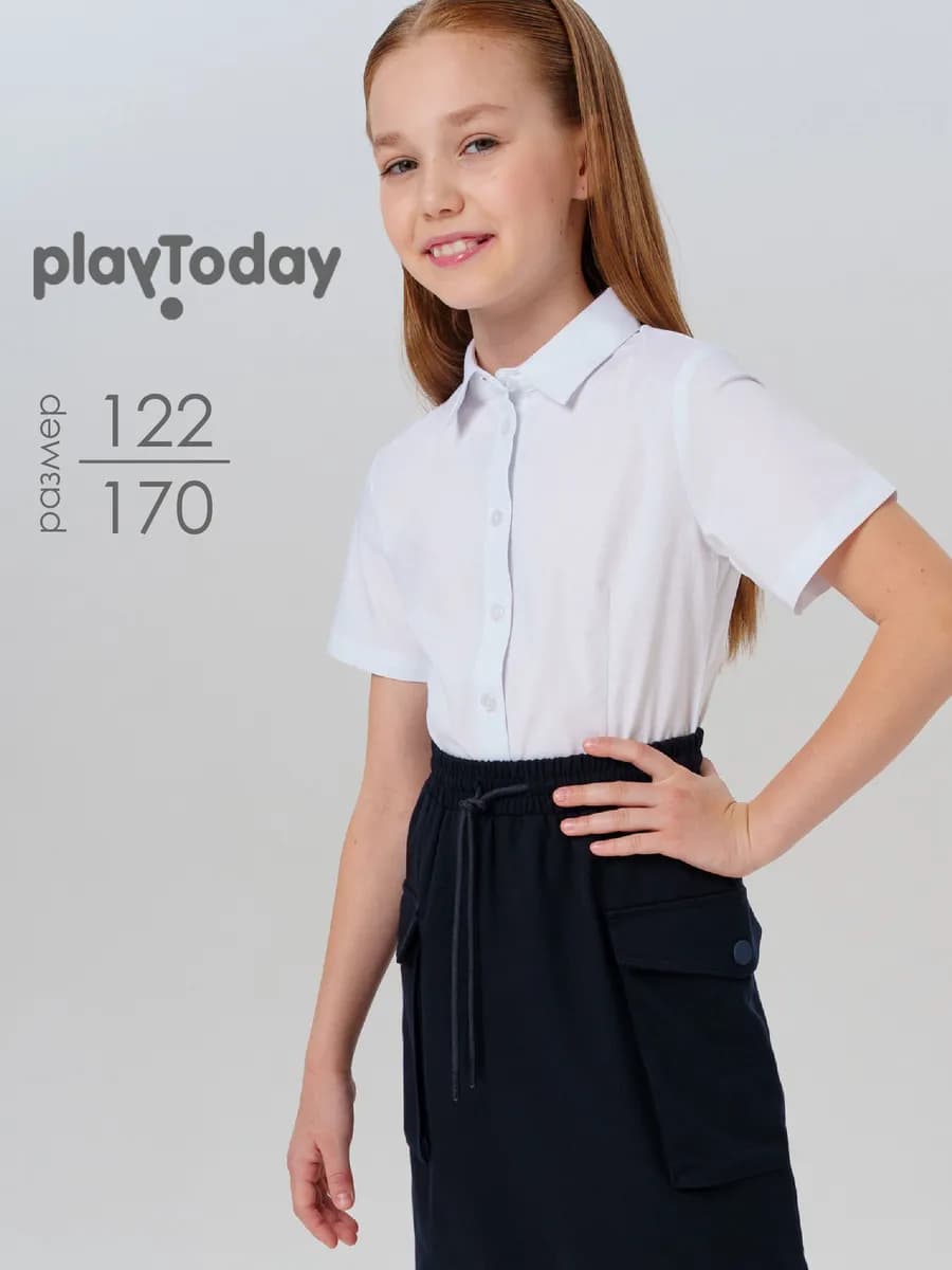 Блузка школьная белая рубашка базовая с коротким рукавом