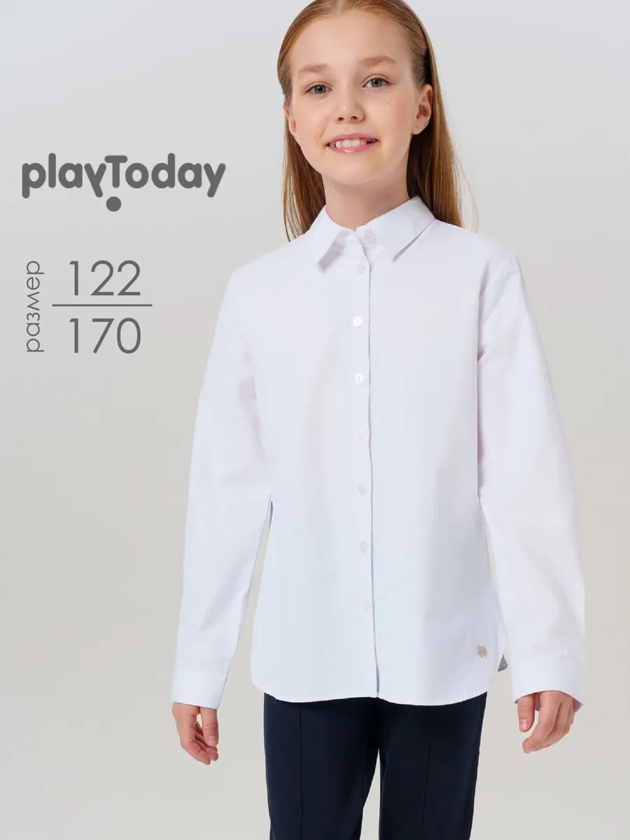 Рубашка белая базовая блузка школьная с длинным рукавом