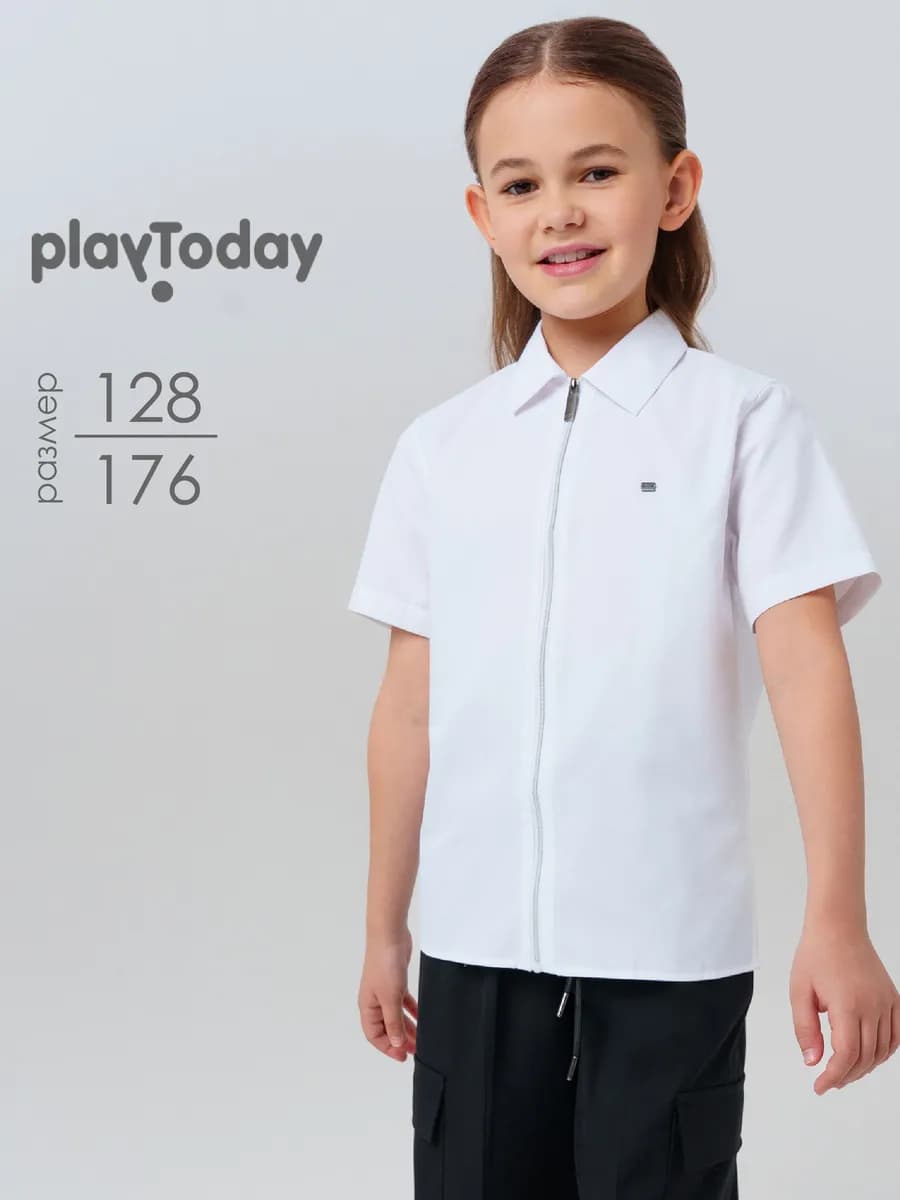 Блузка школьная на молнии рубашка белая с коротким рукавом
