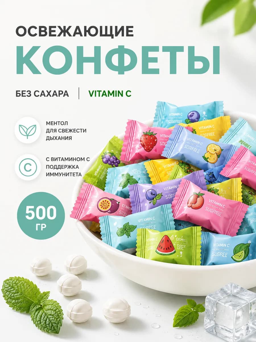 Китайские конфеты освежающие без сахара с витамином С 500гр