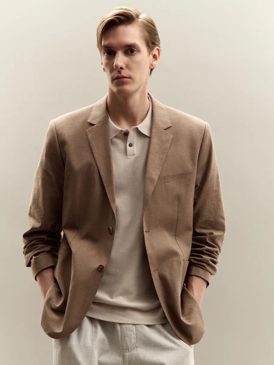 Мужской льняной пиджак однобортный - фото 1