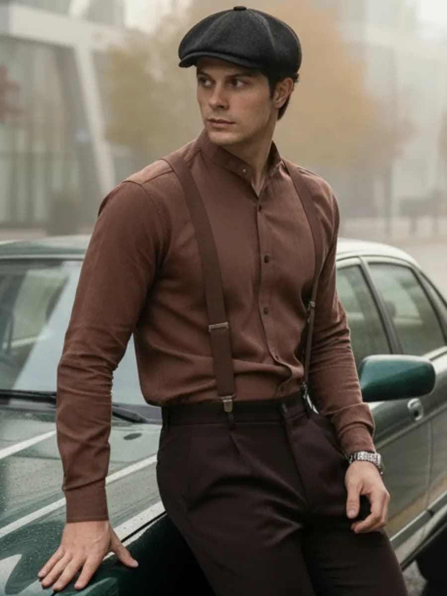 Рубашка приталенная на кнопках с воротником стойкой