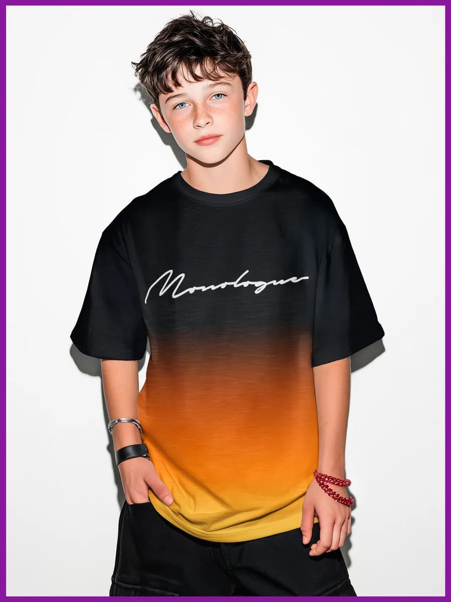 Футболка для подростка оверсайз с градиентом и надписью