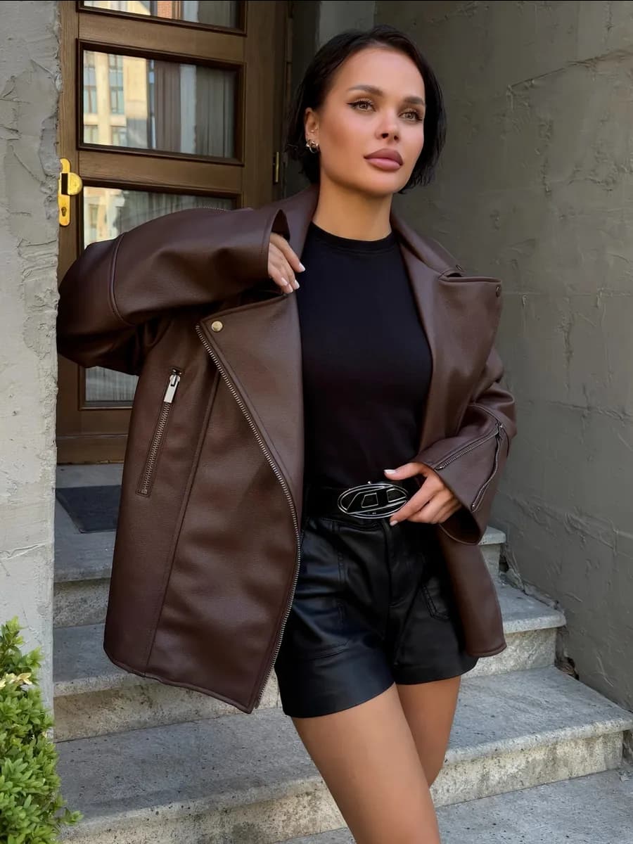 Косуха кожаная куртка оверсайз