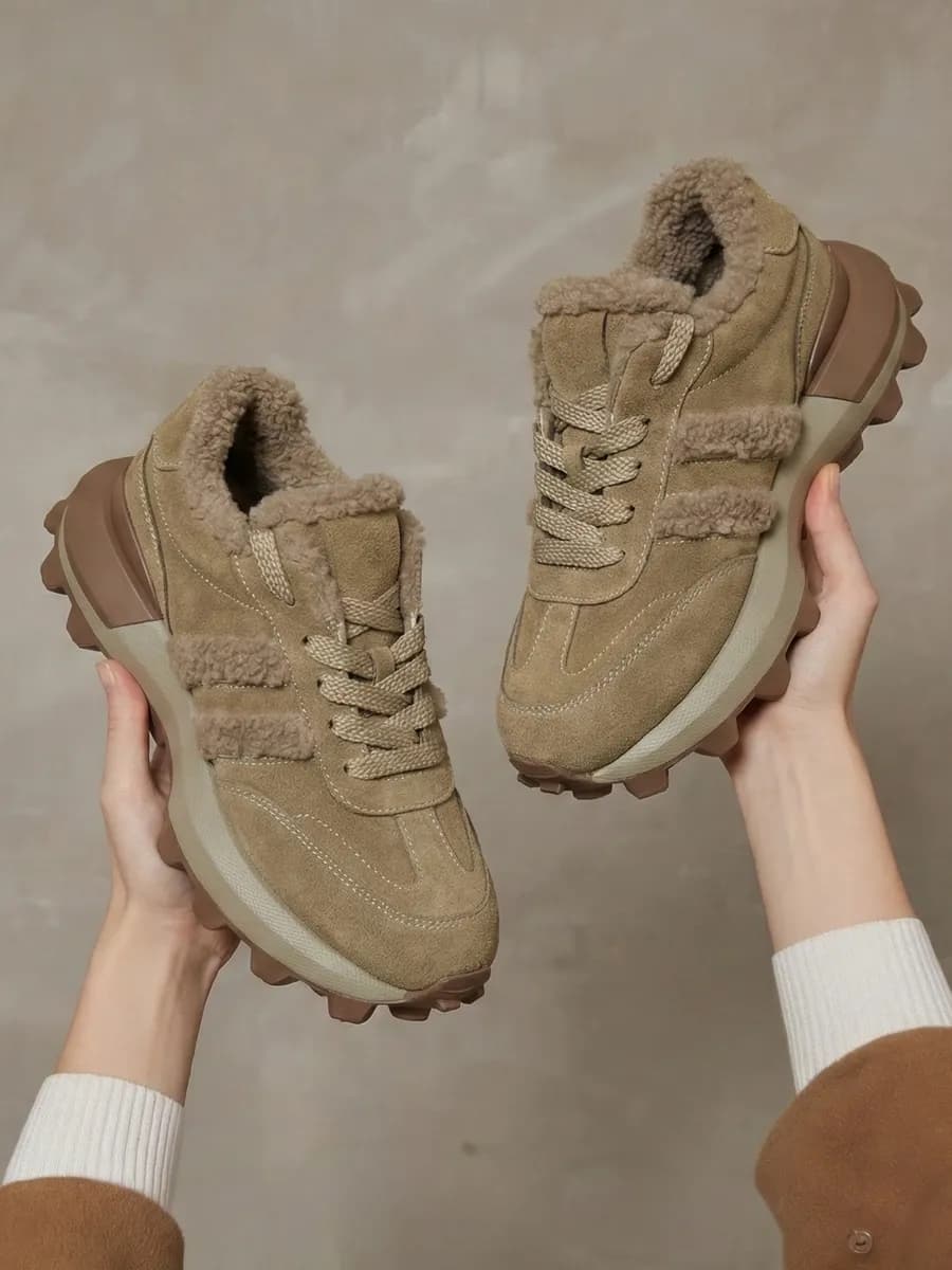 Зимние кроссовки на платформе с мехом замшевые