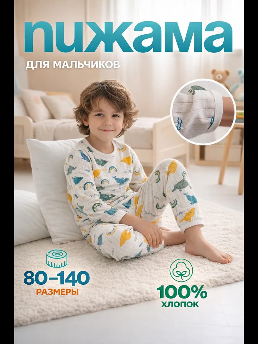 Пижама для мальчиков хлопок 100% детская домашняя