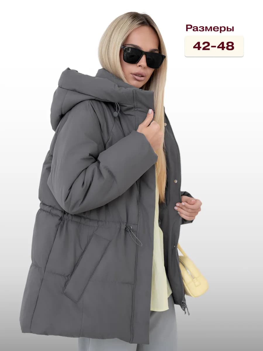 Куртка весенняя с капюшоном удлиненная оверсайз