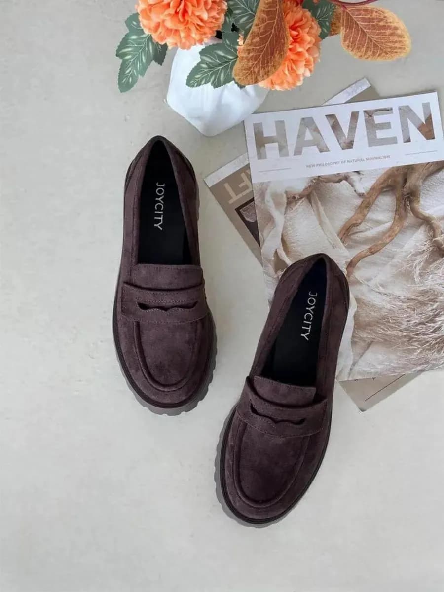 Лоферы замшевые на высокой платформе