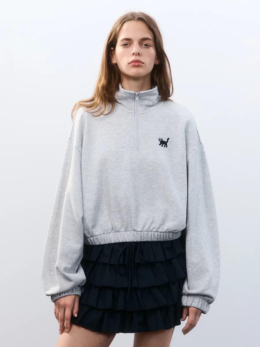 Толстовка полузамок с вышивкой котиком