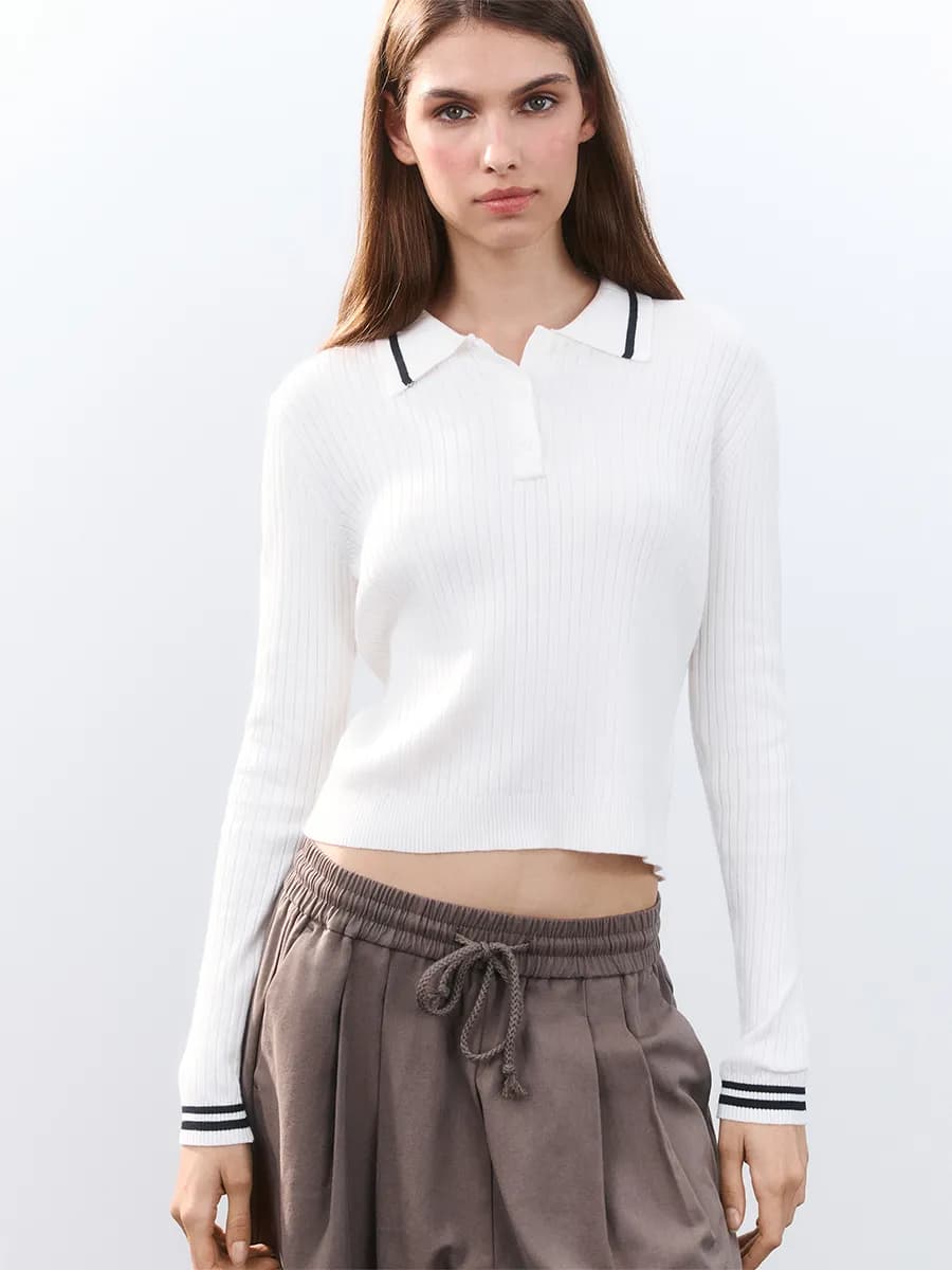 Джемпер поло в рубчик облегающий из вискозы