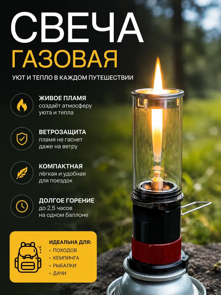 Лампа газовая для кемпинга, светильник свеча