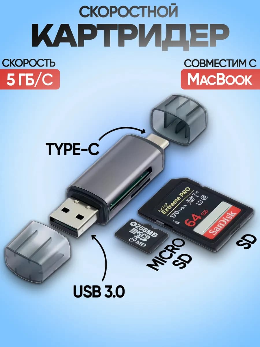 Картридер универсальный для карт памяти SD и Micro SD TF