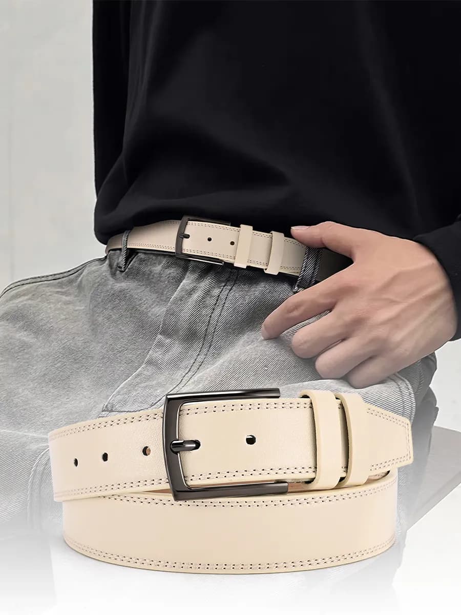 Ремень для джинс и брюк кожаный подарочный набор - фото 1