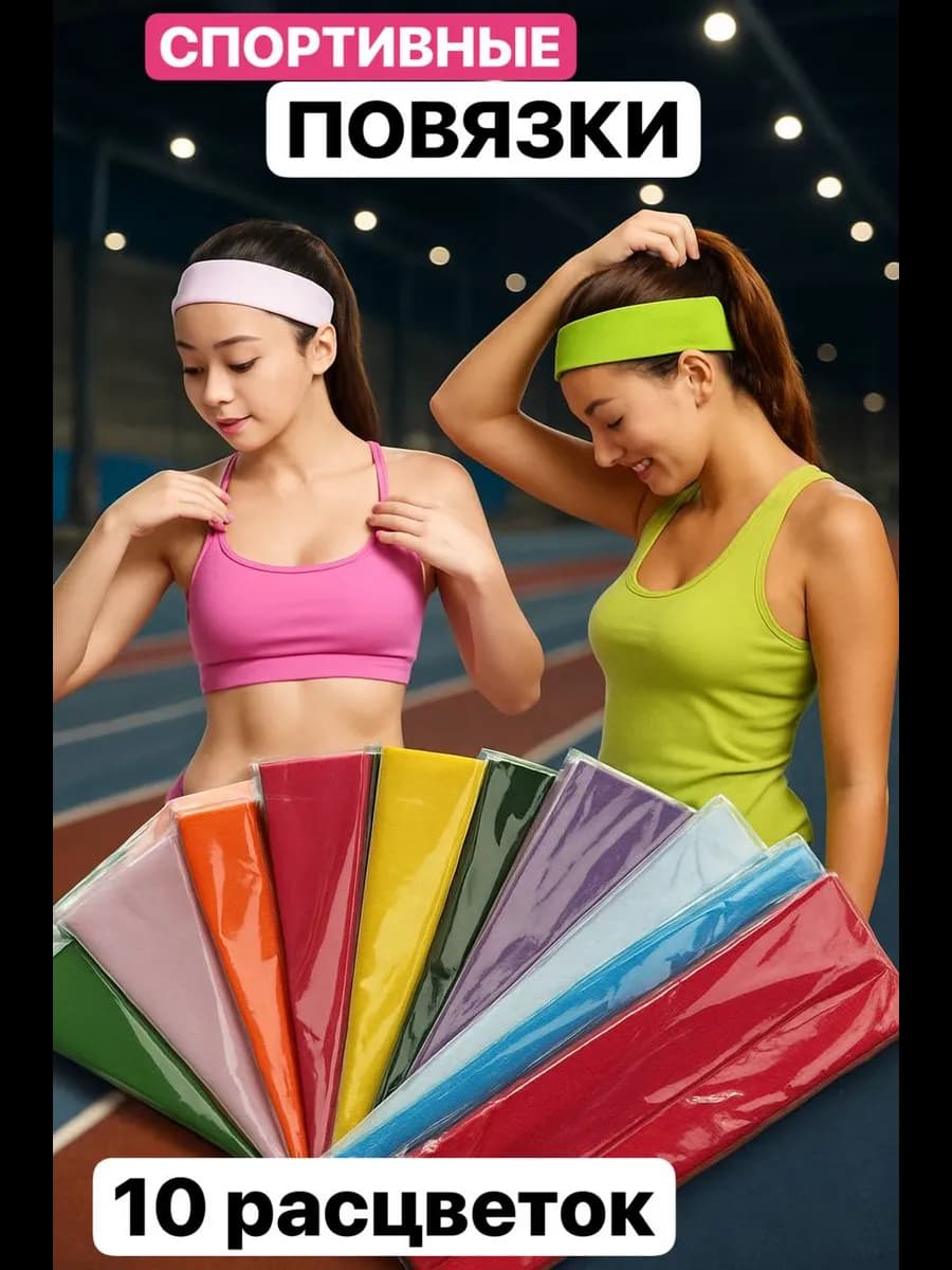 Повязки спортивные на голову набор 10 шт