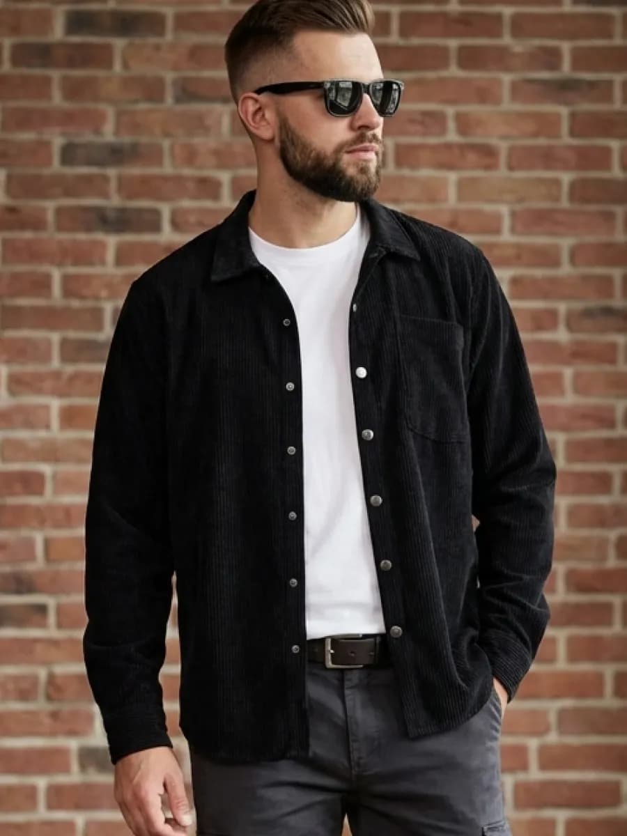 Рубашка вельвет с длинным рукавом на кнопках