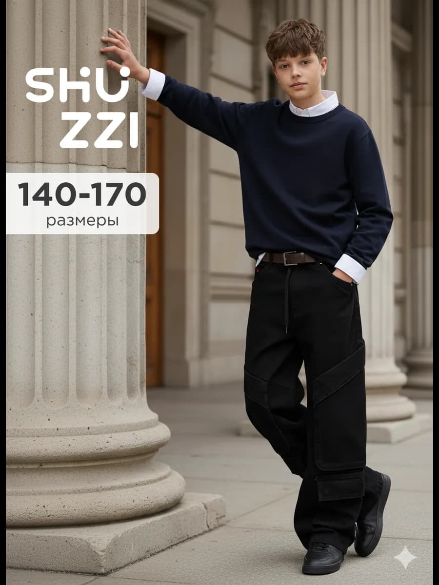 Джинсы для подростка широкие карго багги