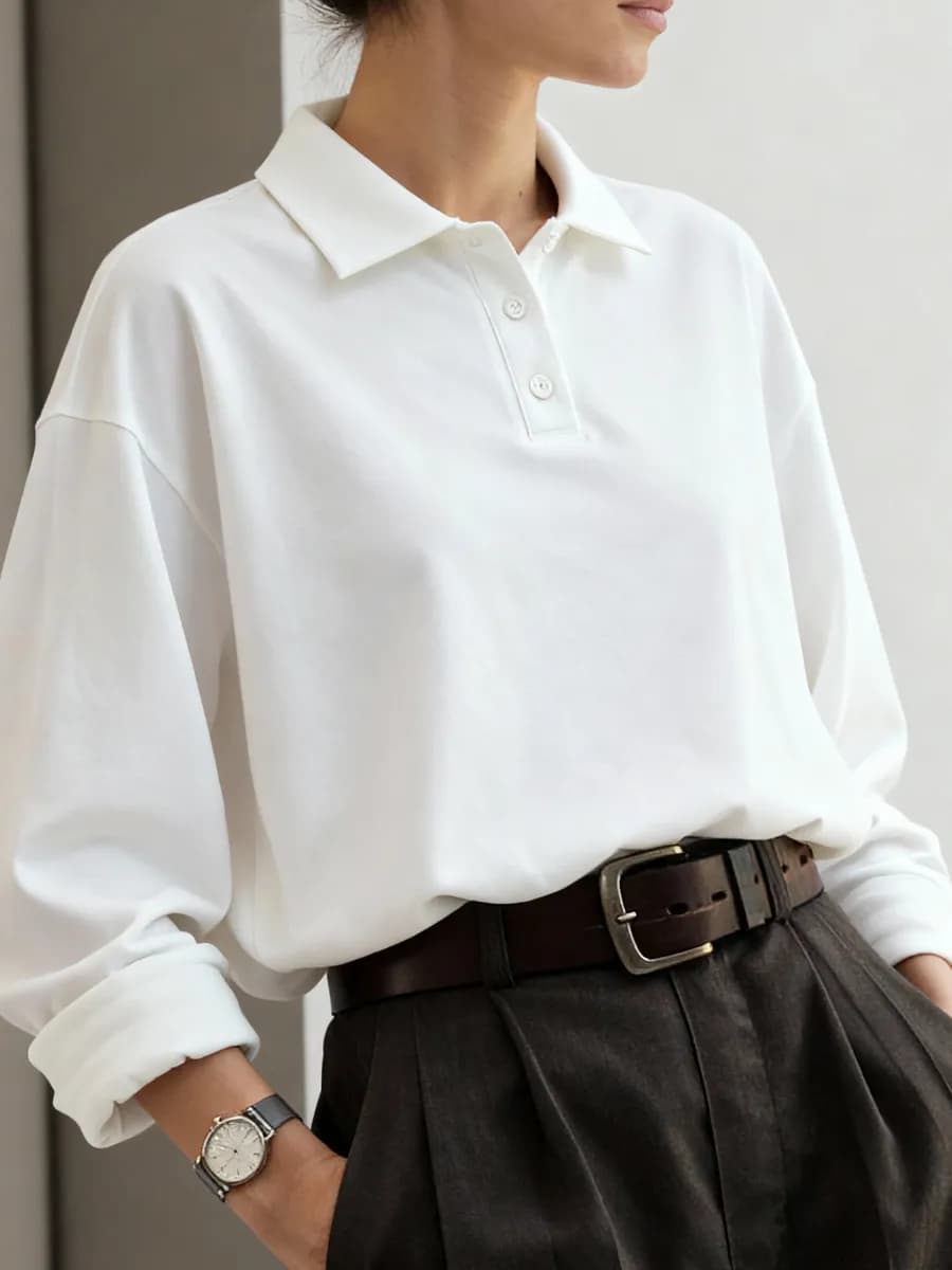 Лонгслив поло базовый однотонный оверсайз