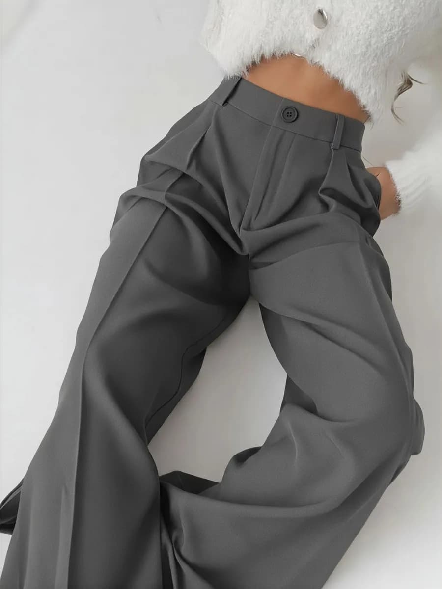 Брюки классические школьные палаццо с завышенной талией - фото 1