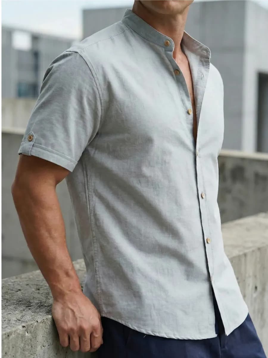 Рубашка с коротким рукавом и воротником стойкой