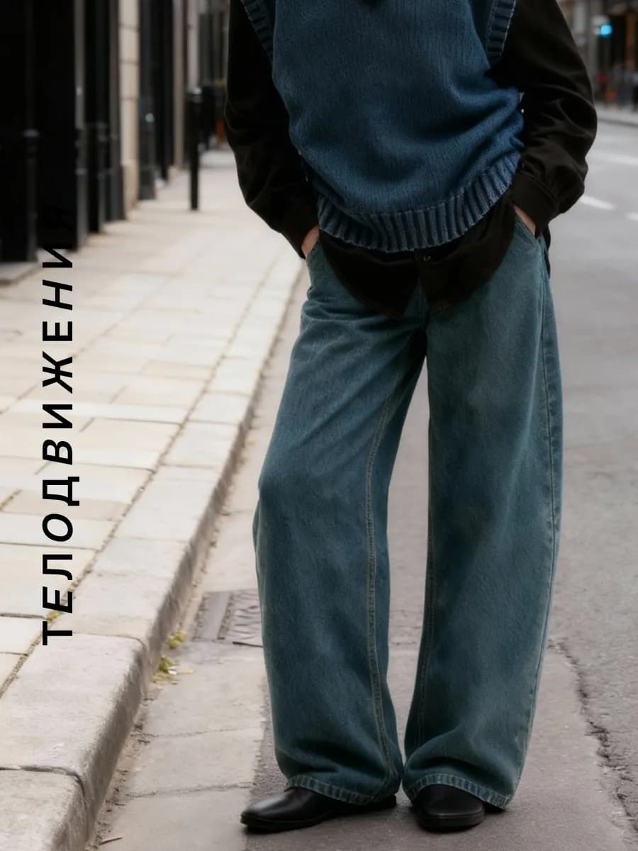 Джинсы широкие бананы на высокой посадке