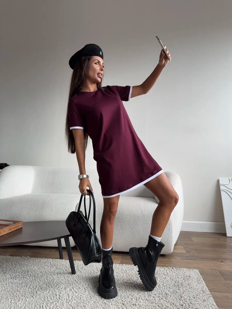 Платье футболка мини многослойное женское