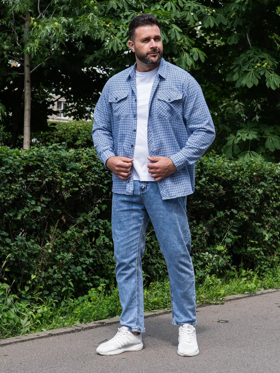 Рубашка с длинным рукавом в клетку летняя