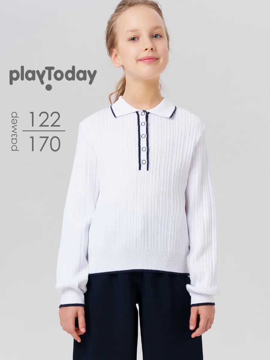 Джемпер поло школьный базовый в рубчик (лапша) на кнопках