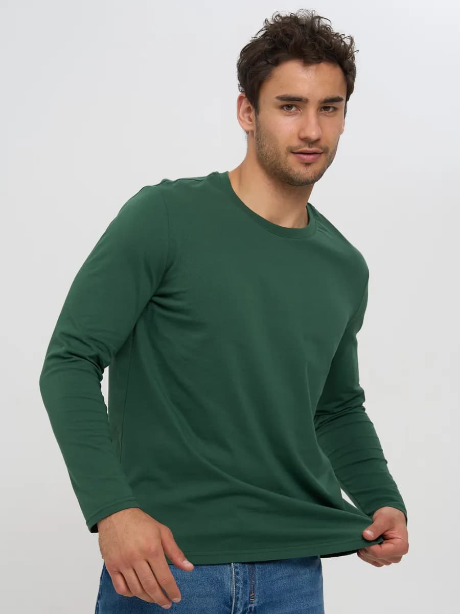 Лонгслив однотонный с длинным рукавом - фото 1