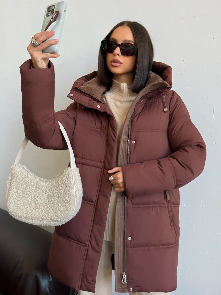 Пуховик зимний теплый удлиненный