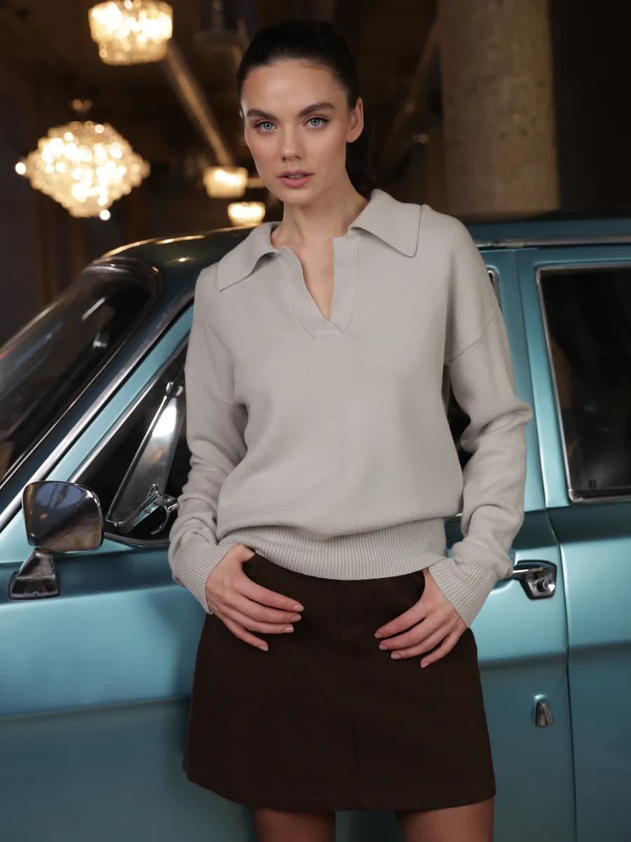 Джемпер поло трикотажный, тонкий пуловер