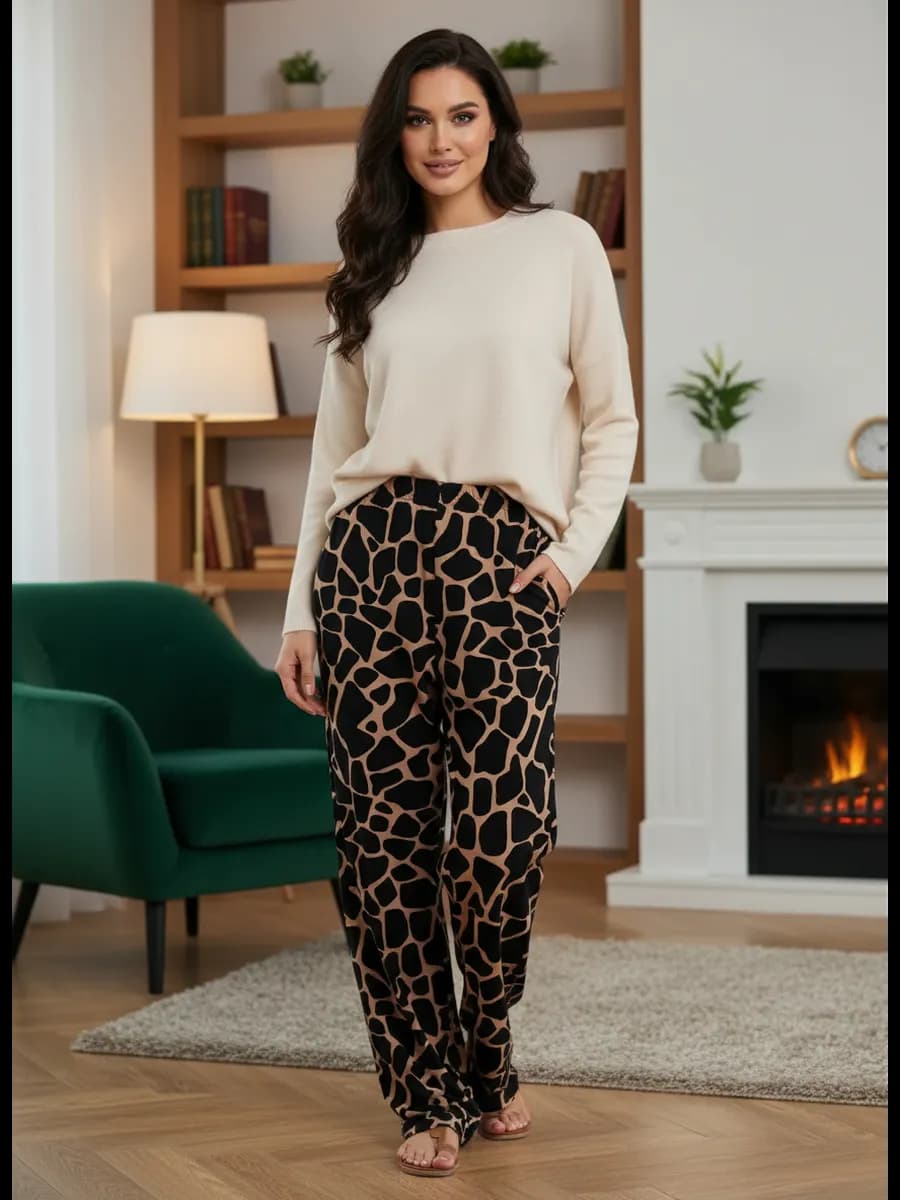 Брюки домашние свободные с принтом больших размеров