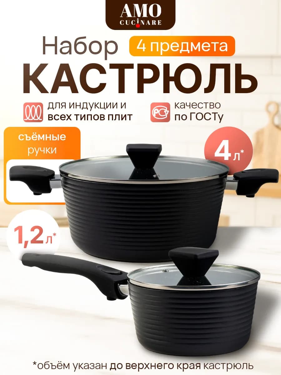 Подарочный набор кастрюль для индукционной плиты с крышками