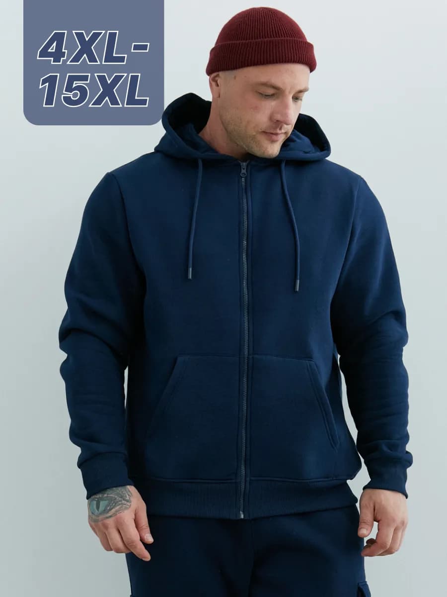 Толстовка на молнии зипка с начесом больших размеров