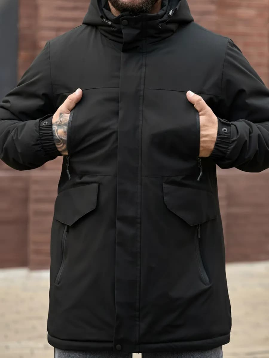 Куртка пуховик демисезонная удлиненная с капюшоном - фото 1