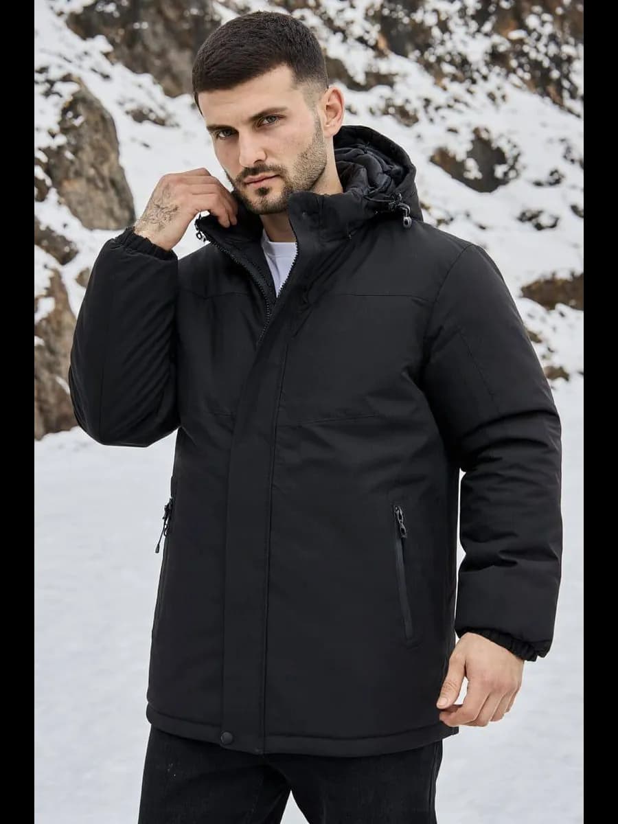 Куртка пуховик зимняя короткая с капюшоном - фото 1