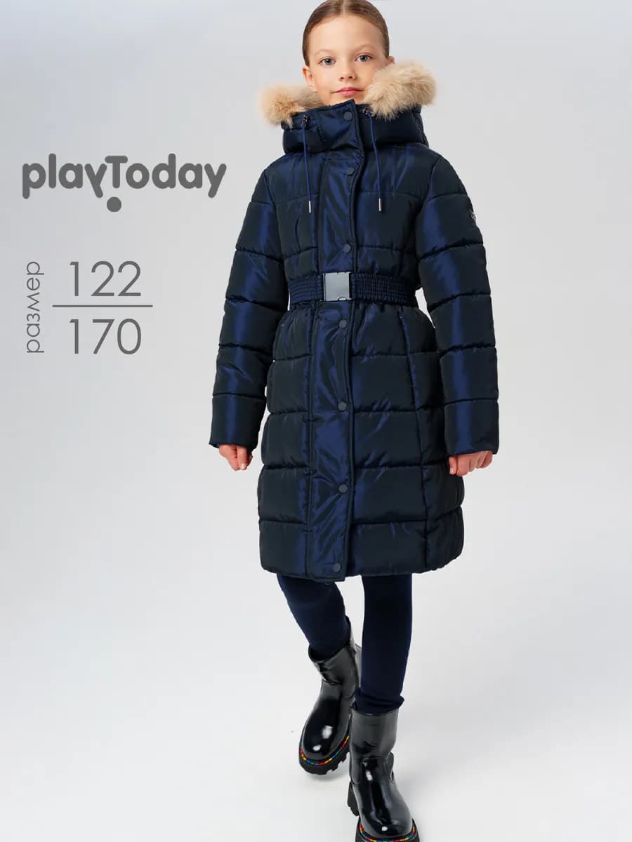 Зимнее пальто с поясом и капюшоном со съемным мехом