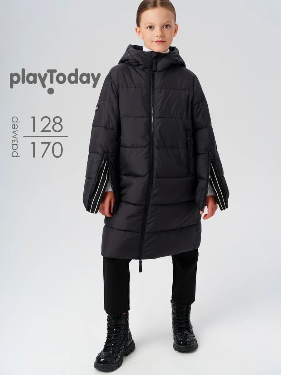 Пальто зимнее подростковое теплое на флисе с капюшоном