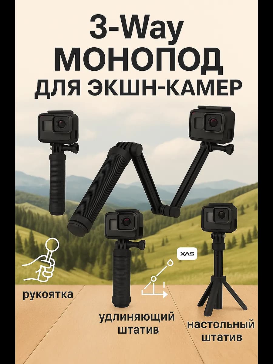 3-WAY Монопод трансформер для экшн камер